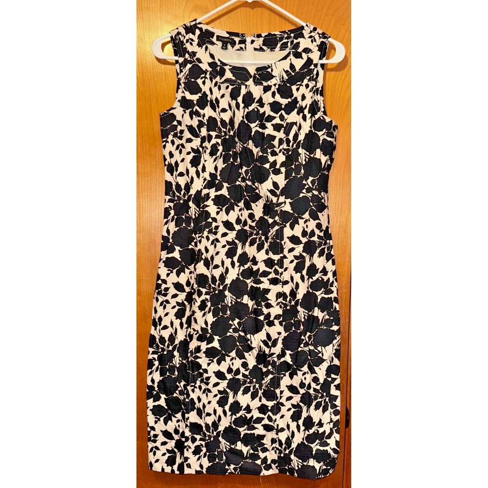 Talbots Black and White Floral Textured Cotton Modal Sheath Career Dress Size 6